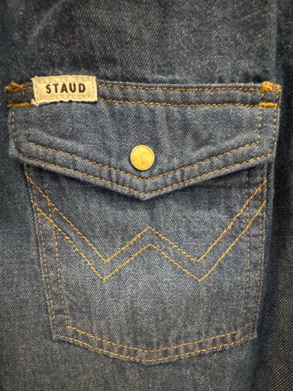 STAUD X Wrangler Oversized Western Denim Jean Snap Front Shirtdress Size XS - Picture 7 of 7